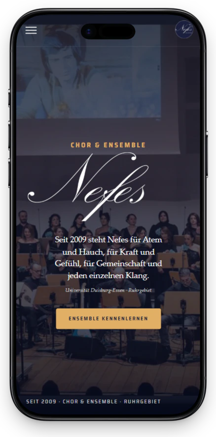 Nefes Chor & Ensemble – Mobile-Ansicht der Website
