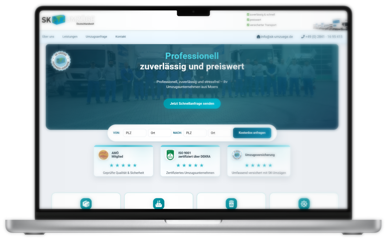 SK Umzüge – Desktop-Ansicht der Website